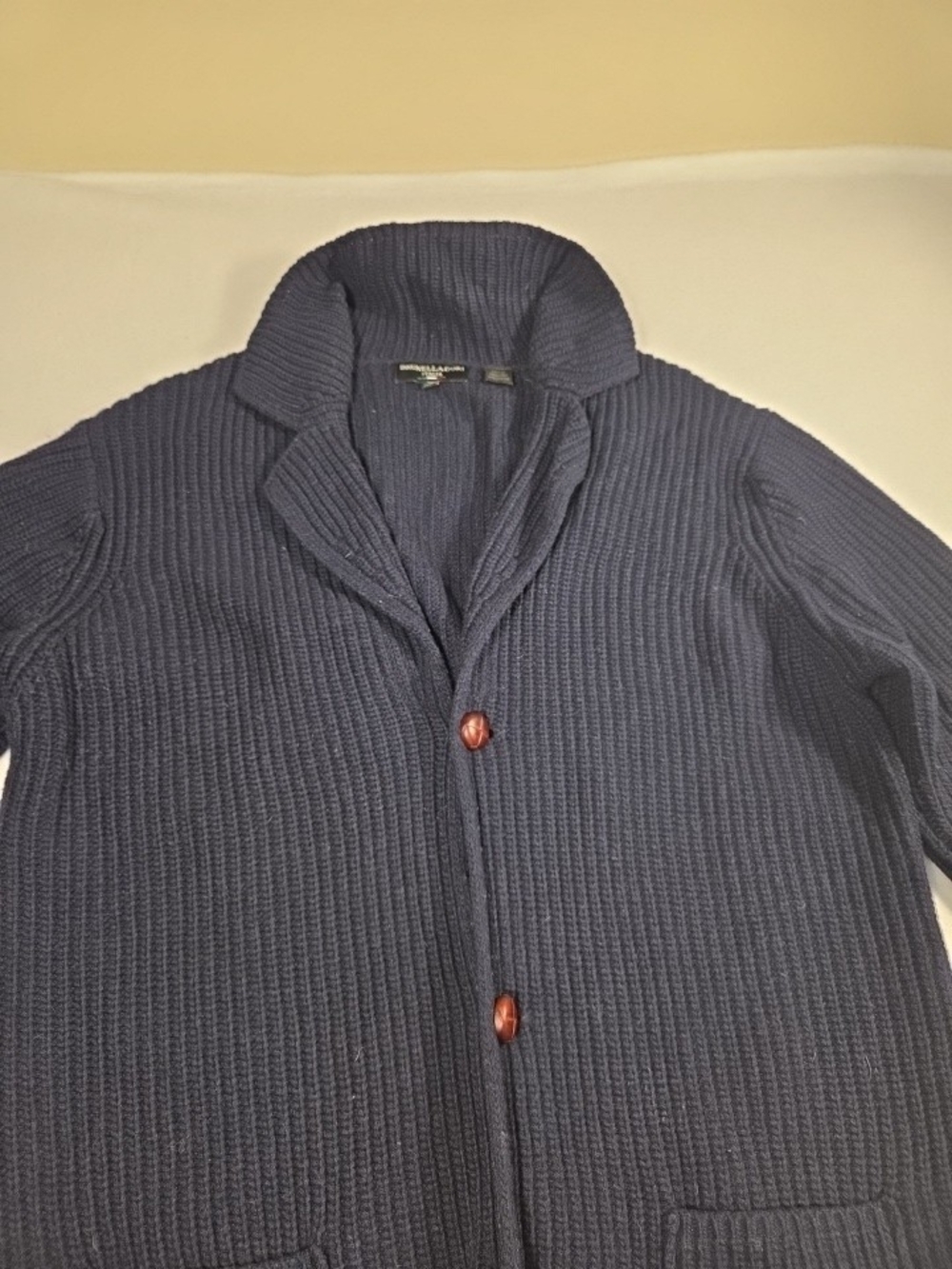 Men's Navy Blue Collar Cable Knit Cardigan Sweater Size XL - Picture 5 of 10
